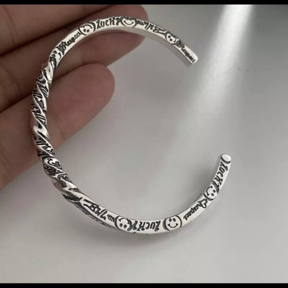 Smiley Face Cuff Bracelet Irregular Texture Bangle